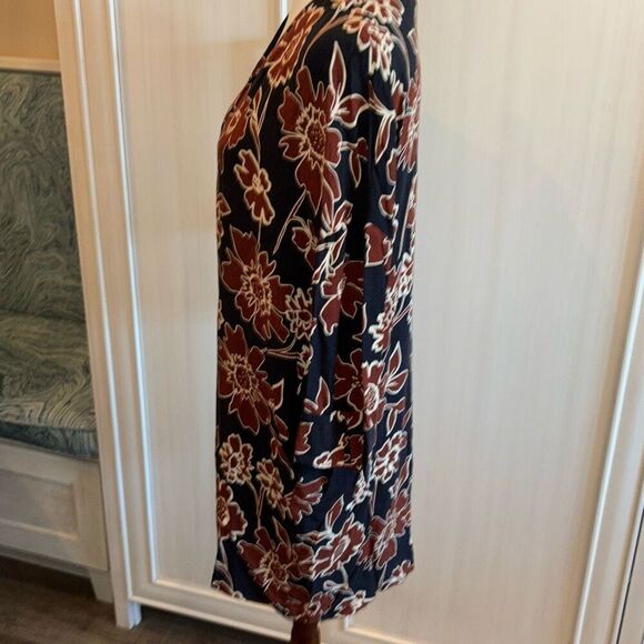 ZARA floral print 3/4 sleeve tunic shirt dress Sz S pockets borwn/black - Picture 5 of 12